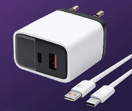 GPTL GL-H32 dual-port wall charger with USB-C and USB-A ports and white cables